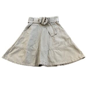 Anthropologie Tulle Clothing Cotton A-Line Belted Skirt, Light Khaki Color Small
